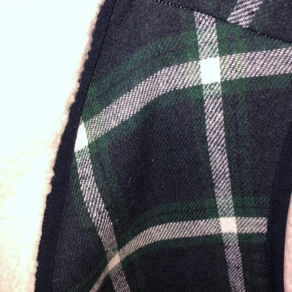 MudPie flannel green and blue print fleece Vest size One Size flannel print vest - Picture 3 of 6